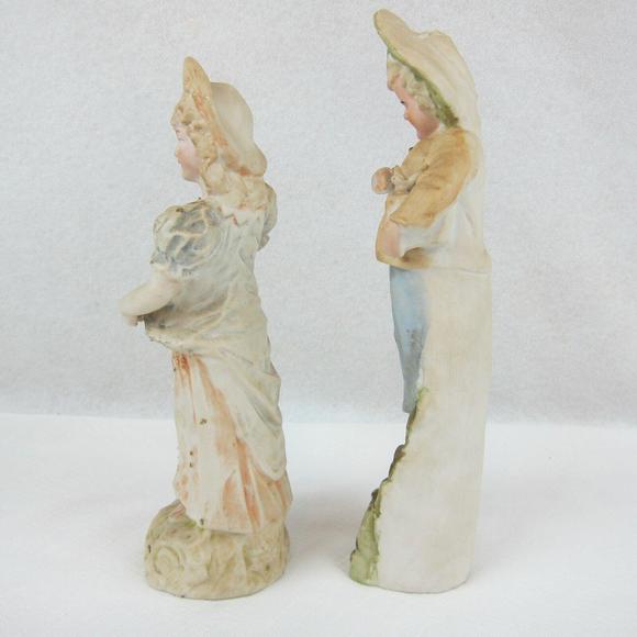 Antique German Porcelain Bisque Figures Sculptures Pair Boy & Girl Harvest - Picture 4 of 12
